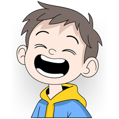 boy is laughing broadly while greeting