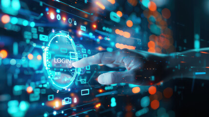 Fototapeta premium Cyber login interface, virtual holographic screen, futuristic tech design