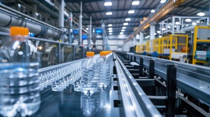 Fototapeta premium Industrial plastic packaging machine, highlighted under strategic lighting for a modern look