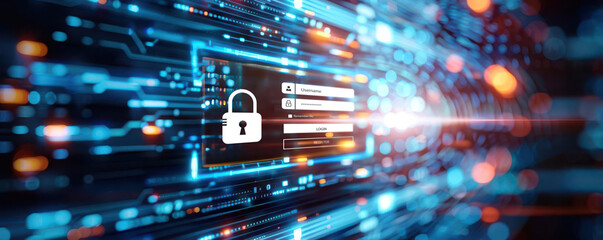 Obraz premium Digital login prompt, glowing holographic screen, hightech security