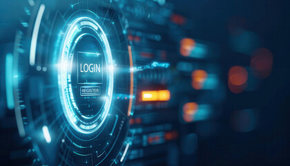 Obraz premium Holographic user interface, futuristic login screen, digital security