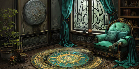 The Nap Oasis: A cozy nook with a small armchair and an area rug, perfect for a midday nap or a catnap in the sunlight.