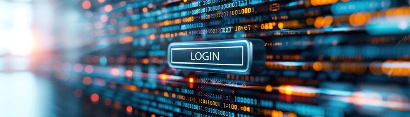 Virtual login prompt, holographic screen, futuristic digital security
