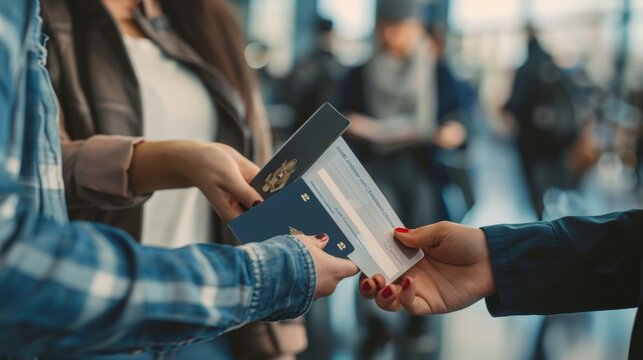 person showing passport at an airport at checkout