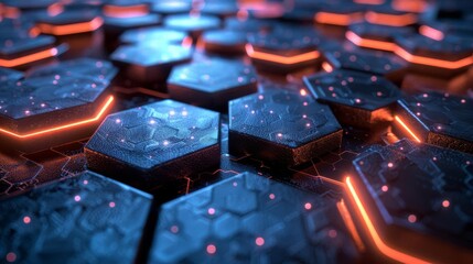 Obraz premium Hexagon array with dynamic lighting effects, 3D hexagons, motion and energy