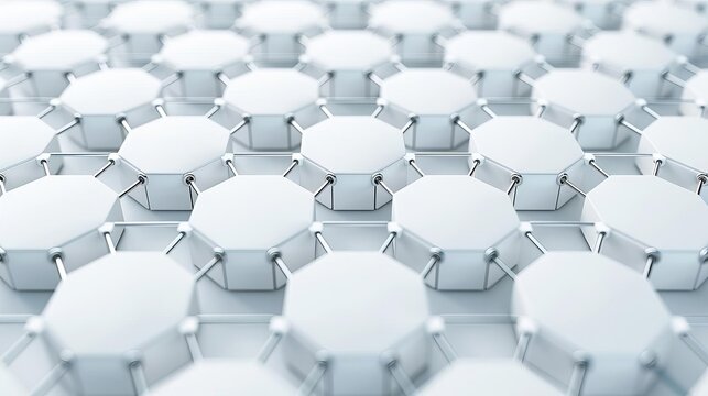 Hexagon network with interconnected lines and nodes, 3D hexagons, digital connectivity