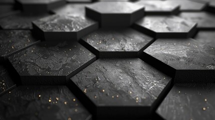 3D illustration of a kettlebell and black hexagons on a modern background.