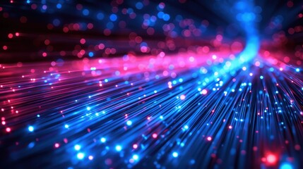 Fototapeta premium A colorful, abstract image of a wire with many small dots. The dots are of different colors and sizes, creating a sense of movement and energy. Scene is dynamic and lively