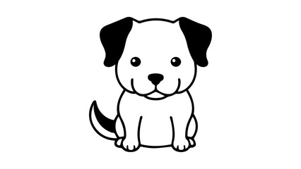very cute black and white smiling dog/puppy outline shape vector illustration on white background