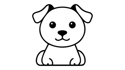 very cute black and white smiling dog/puppy outline shape vector illustration on white background