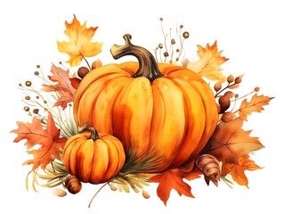 Naklejka premium Watercolor cute colorful halloween orange pumpkins. Hand drawn autumn party illustration.
