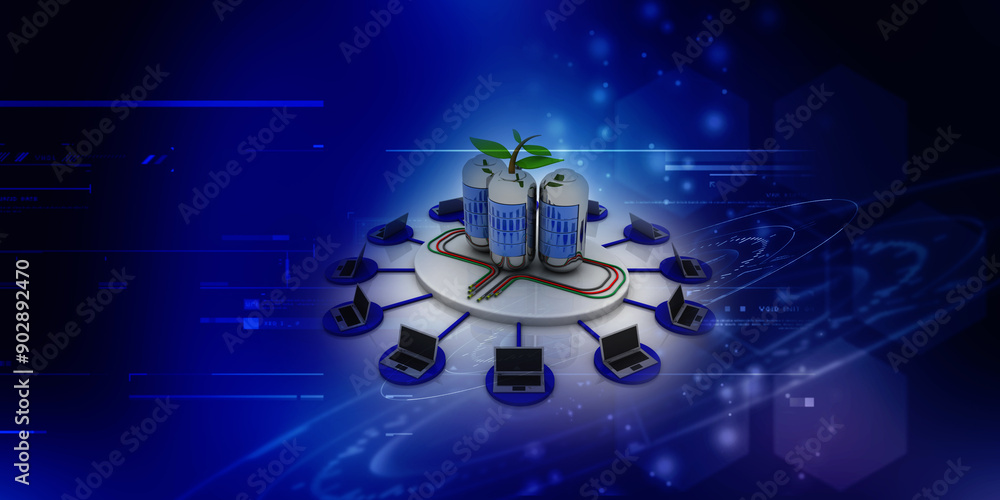 Aufkleber 3d rendering technology computer network with green energy battery