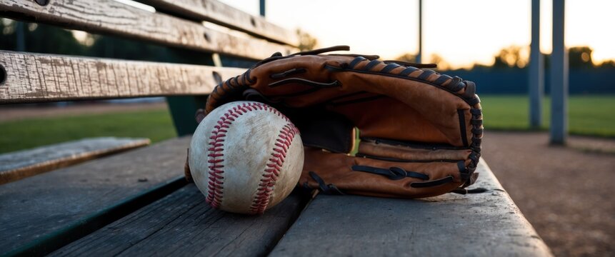 A classic baseball glove and ball on a bench, evoking the spirit of summer sports and teamwork on the field.