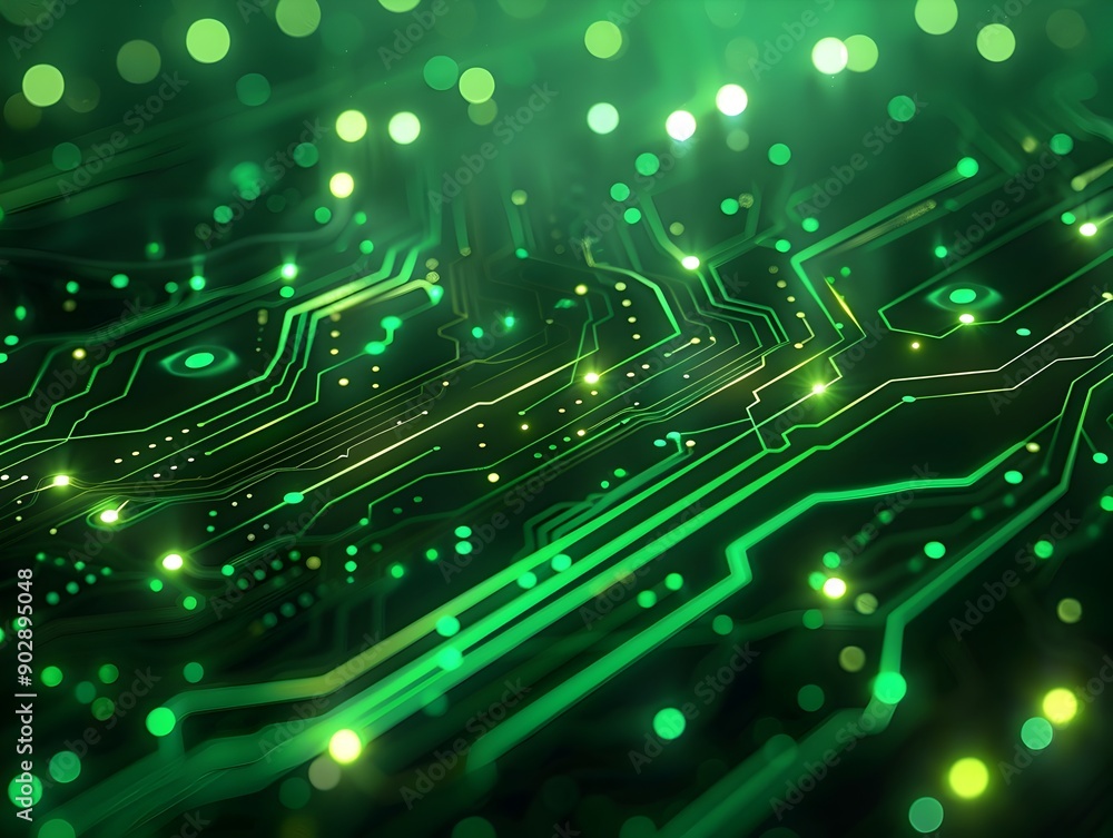 Poster neon green digital circuit design background for high tech electronics and product concept display
