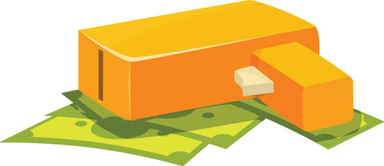 Orange price gun resting on pile of dollar bills symbolizing pricing and cost of goods