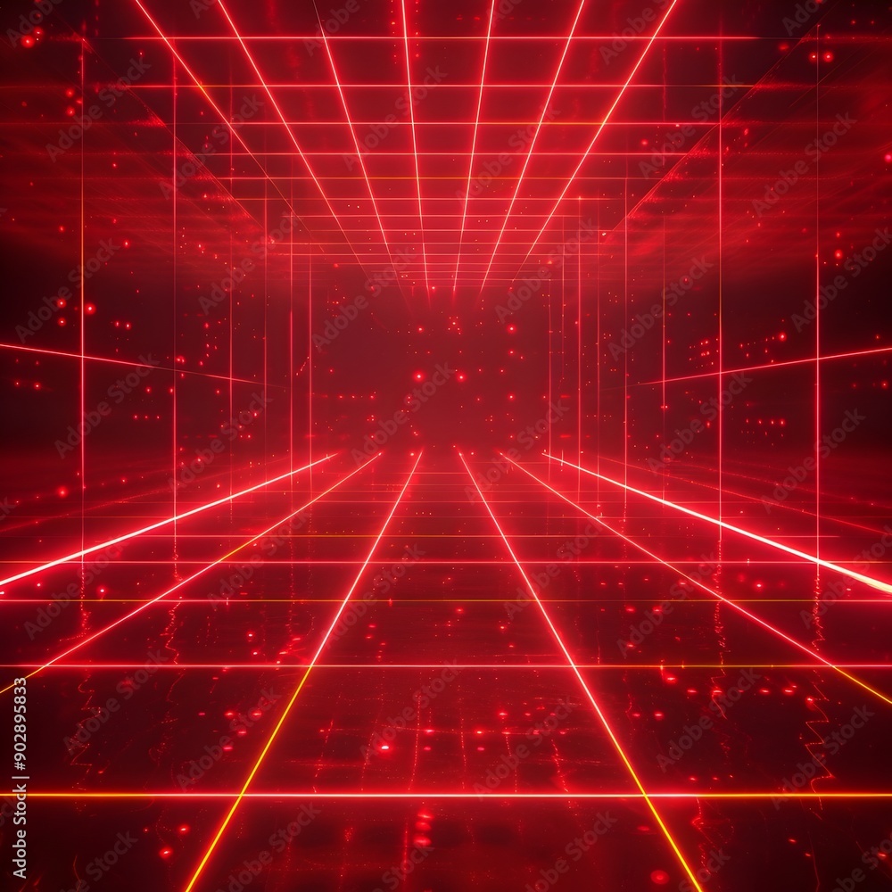 Aufkleber glowing neon red digital grid abstract tech futuristic background for product display