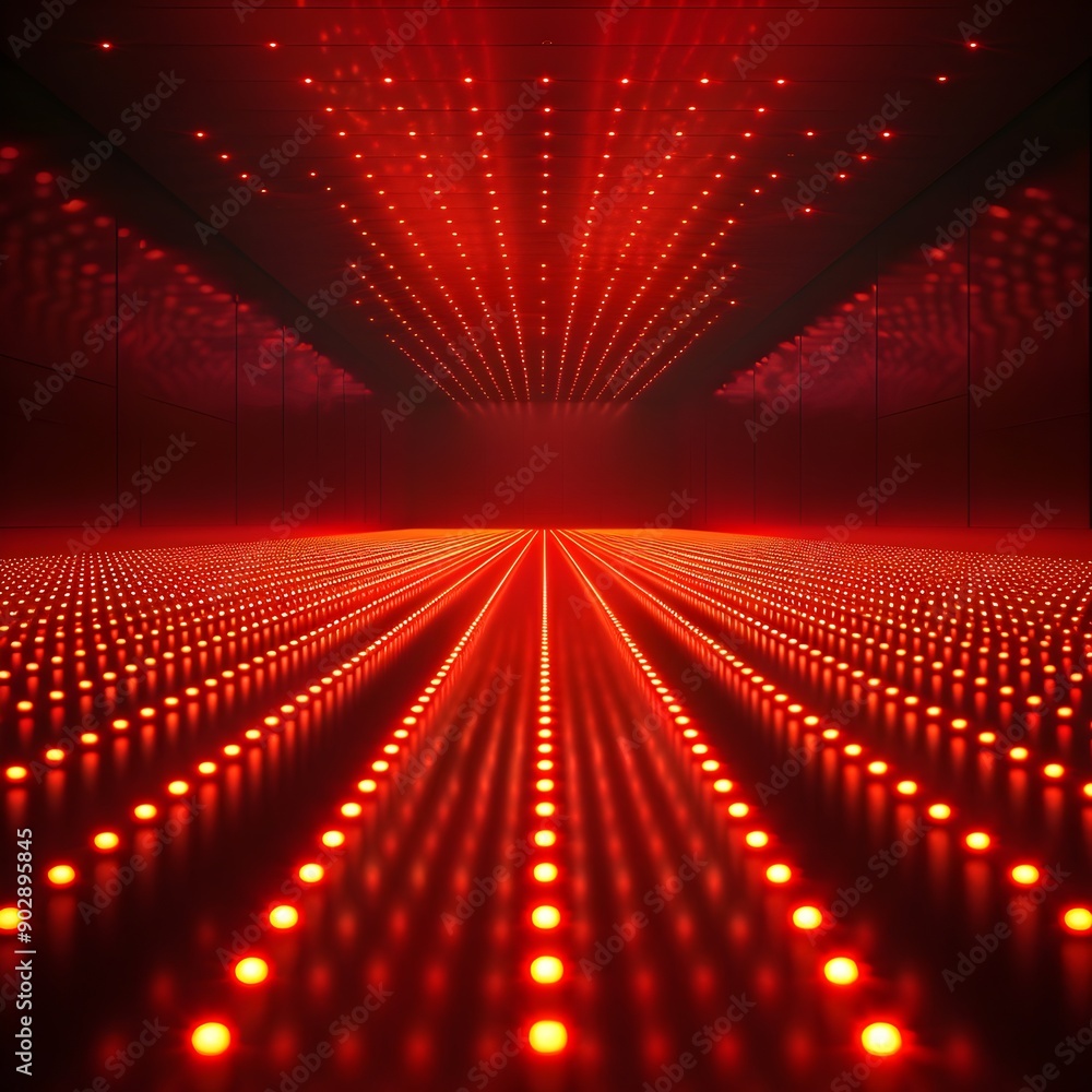 Poster vibrant neon red digital light grid backdrop for smart device product concept display