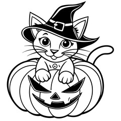 Halloween pumpkin kids vector,halloween line art vector