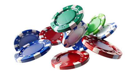 Colorful poker chips on a white background, gambling, casino, betting, gaming accessories
