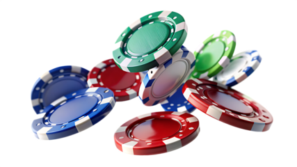 Colorful poker chips on a white background, gambling, casino, betting, gaming accessories
