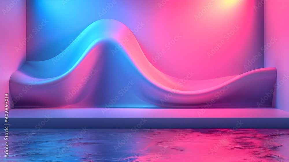 Poster vibrant neon gradient backdrop with dynamic wave light effects for product presentation