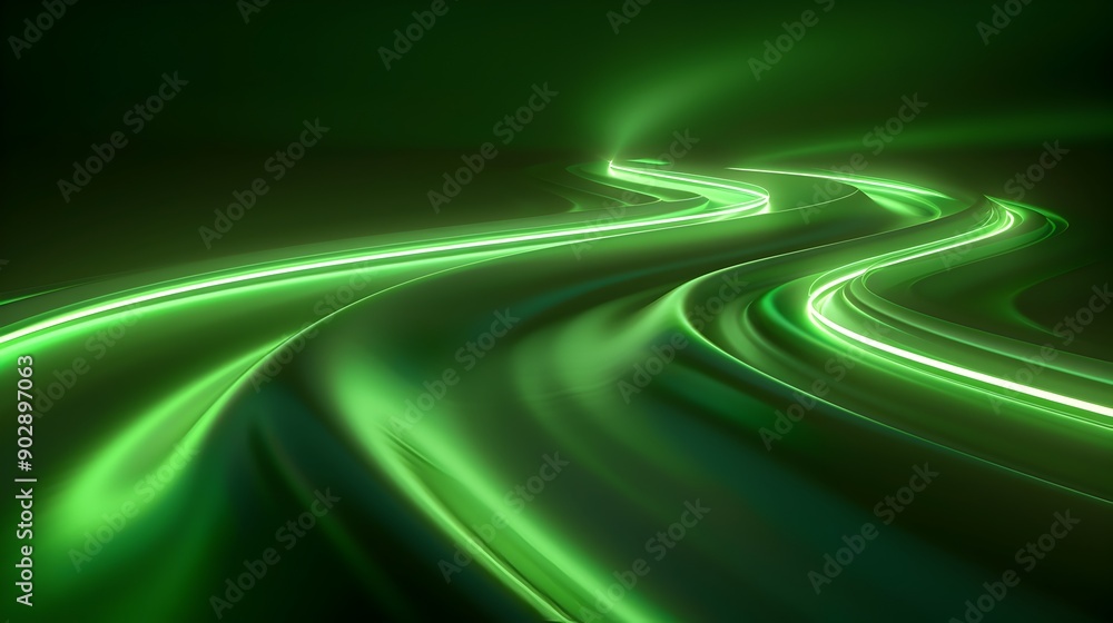Poster mesmerizing green neon swirls for dynamic background or product display