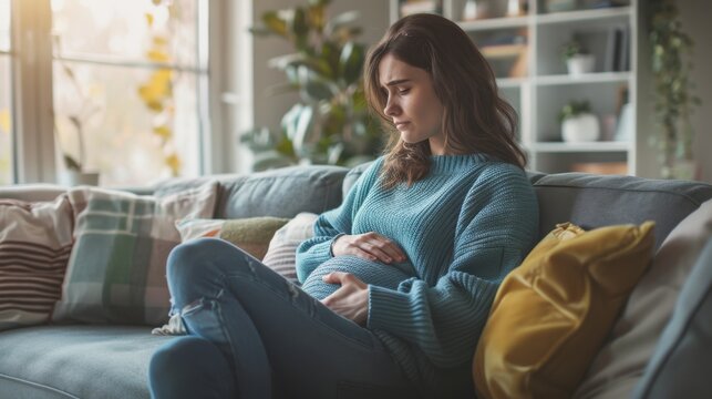 The pregnant woman on couch