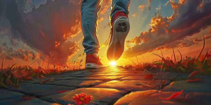 The Forward Jump of Progress: A person stepping forward, ready to take the next leap towards success