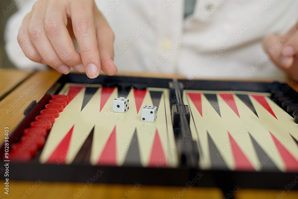 Wall mural close up detail of a backgammon game with dice