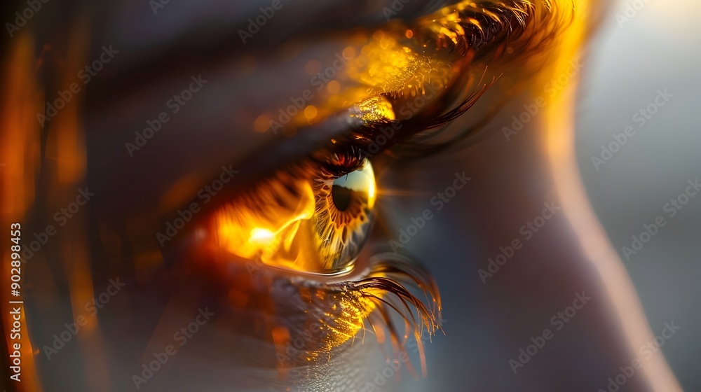 Poster mesmerizing golden eye macro close-up with organic patterns and vibrant color