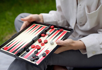 close up detail of a backgammon game with dice