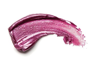 A swatch of glossy, metallic pink lipstick isolated on white background white background