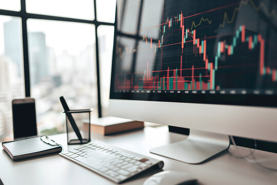 Graph Stock displayed on office monitor - Powered by Adobe