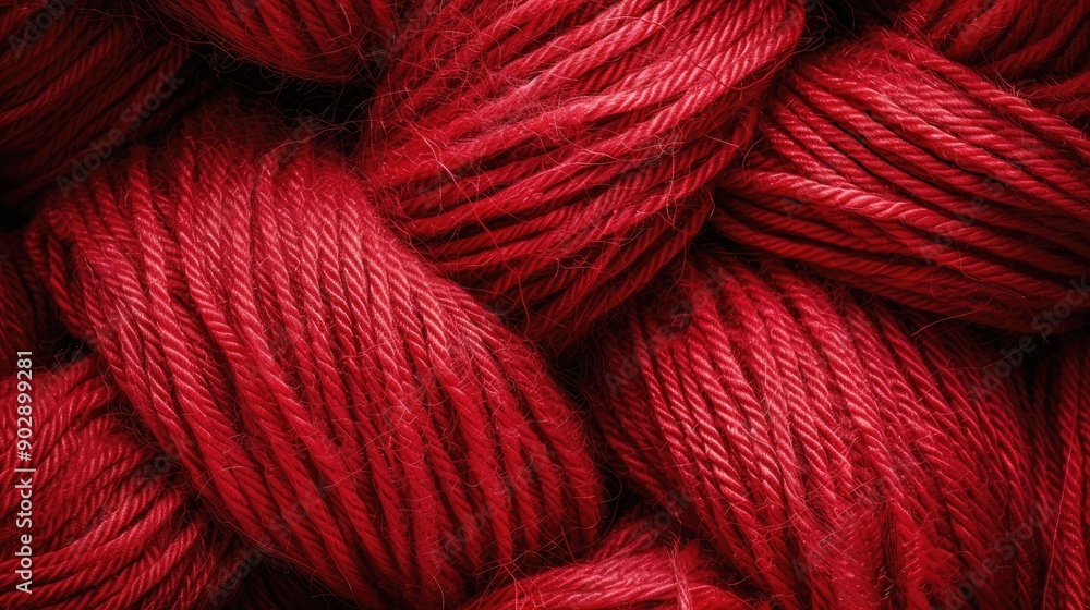 Aufkleber red woolen thread twisted into abstract shapes, providing a visually interesting and textured backgr