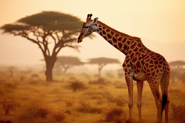 Obraz premium Giraffe in African Savanna at Sunset