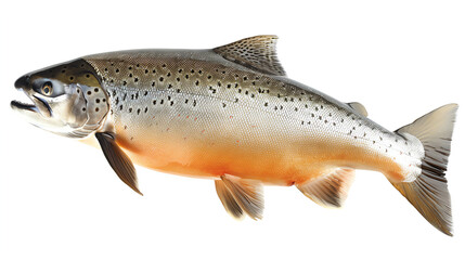 Obraz premium High-resolution image of a fresh trout fish isolated on white background, perfect for culinary and nature-themed projects.