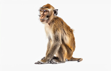 Obraz premium Close-up of a brown monkey sitting against a white background, showcasing its expressive face and fur details.