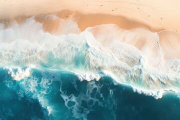Fototapeta premium Aerial View of Waves Crashing on a Sandy Beach