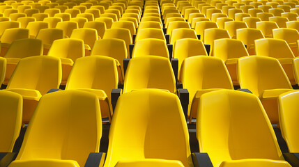 Fototapeta premium Rows of yellow chairs in an auditorium or stadium.