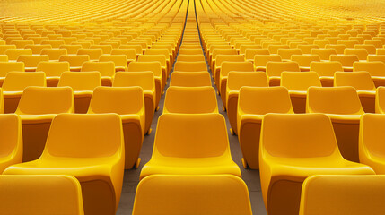 Fototapeta premium Rows of yellow chairs in an auditorium or stadium.