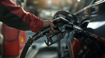 Fototapeta premium A person refueling a car at a gas station.