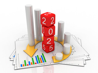 3d illustration 2025 New Year with business graph