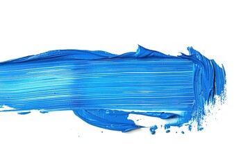 A blue stroke of paint isolated on white background, hand drawn style, brush strokes, texture, high resolution, white background