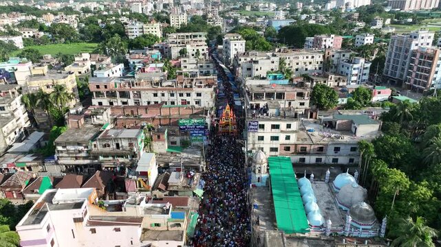 Aerial video of hindu ritual Rath Jatra in Savar, Bangladesh