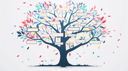 Colorful family tree template with blank cells on a light background. Concept Family Tree, Colorful Design, Blank Cells, Light Background