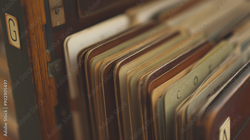 Poster close-up of vintage file folders with alphabetical tabs.