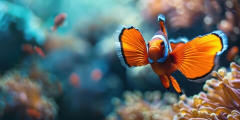 Superhero Fish on Coral Reef Poster Design with Copy Space