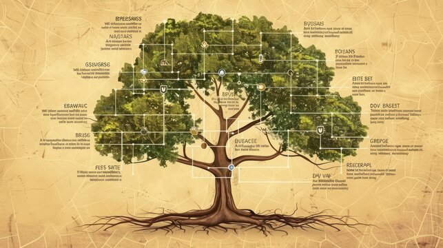 Family tree chart template. Connections between family members and understanding one's roots.