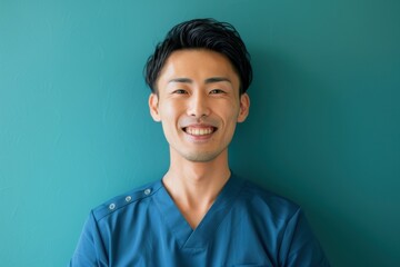 医療関連の制服を着た男性の医療従事者（医師・看護師・歯科助手・介護師・理学療法士）