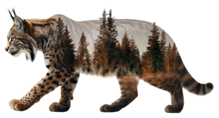 PNG  Lynx silhouette forest double exposure
